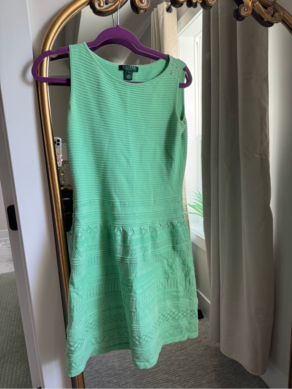 Lauren Ralph Lauren Mint Green Knit Dress with Purple Lining